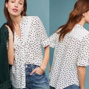 Lovely white and black polka dot Maeve blouse from Anthropologie